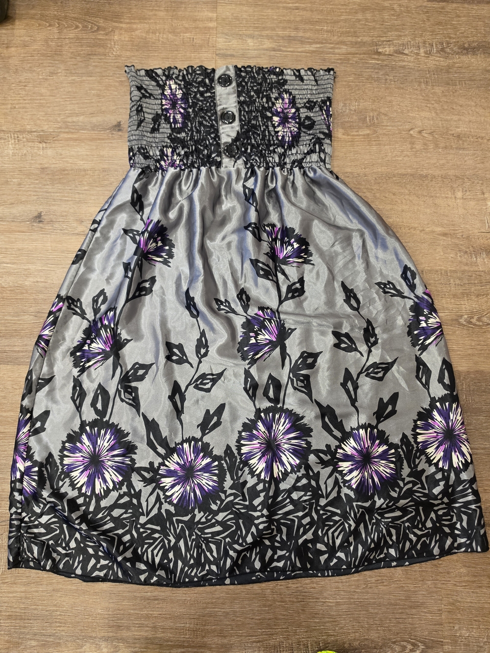 Strapless Silver Floral‎ Dress Dark Romace